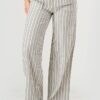 Womens Linen Drawstring Straight Leg Pants
