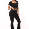 Womens High Waist Rib Knit Tummy Control Flare