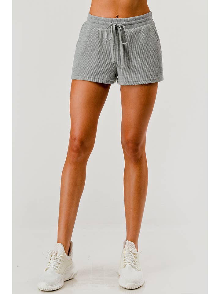 06e932c6b20ff6bf031d8196418f059a0466ed3313ff7b19429a527d3de1c568 Wholesale Womens Drawstring Waffle Textured Shorts W/Pockets - Image 1