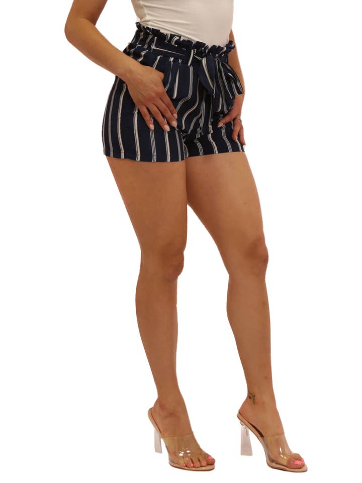 b1b249739996c2f2a42c43692569666f31208a3c4d87615f08a67fc1ed2b2fa4 Wholesale Womens Belted Paperbag Waist Shorts With Pockets - Image 1