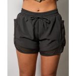 Wholesale Womens Drawstring 2 In 1 Contrast Mesh Running Shorts - Image 4