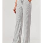 Wholesale Womens Ribbed Knit Wide Leg Drawstring Pants-Light Heather Grey