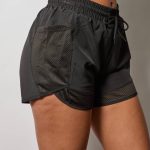 Wholesale Womens Drawstring 2 In 1 Contrast Mesh Running Shorts-Black