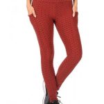 Wholesale Womens High Waist Honeycomb Textured Sports Leggings-Firebrick
