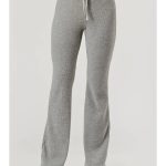 Wholesale Womens Waffle Textured Fleece Lined Flare Pants-Light Heather Grey