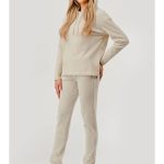 Wholesale Womens Waffle Fleece Hoodie & Jogger 2-Piece Set-Heather Oatmeal