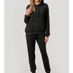 Wholesale Womens Sweater Knit Hoodie & Jogger 2-Piece Set-Heather Charcoal