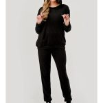 Wholesale Womens Sweater Knit Hoodie & Jogger 2-Piece Set-Black