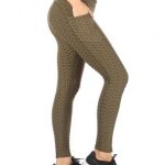 Wholesale Womens High Waist Honeycomb Textured Sports Leggings-Olive