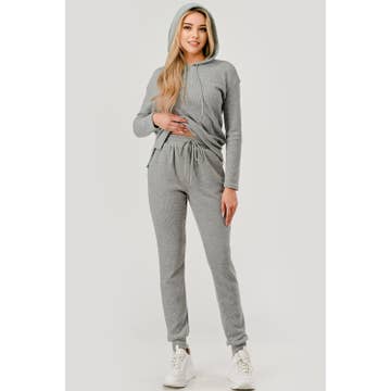 e9aa361558beb02eff2306d4fc72b430212e19e515e7f7cfa80bcdcbd26c60f6 Wholesale Womens Waffle Fleece Hoodie & Jogger 2-Piece Set - Image 1